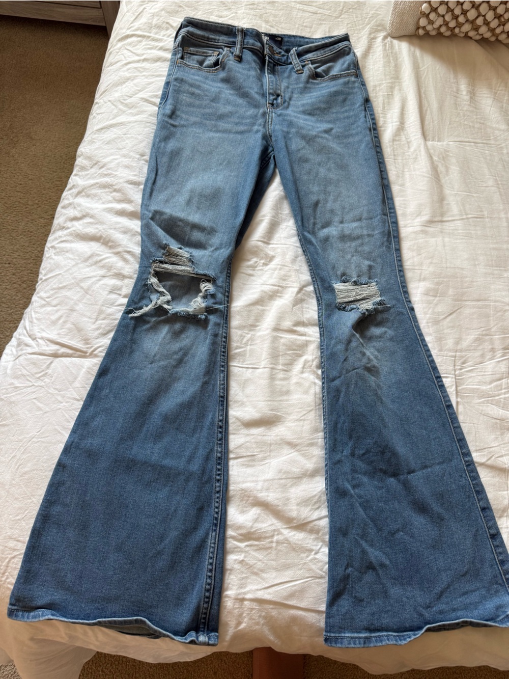 Hollister High-Rise Blue Distressed Flare Jeans for Women Y2K